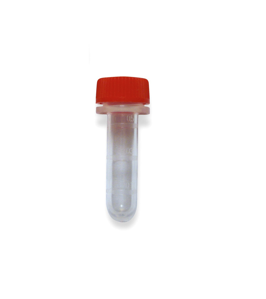 A 10ml clear plastic test tube with a red screw cap, shown against a plain white background.