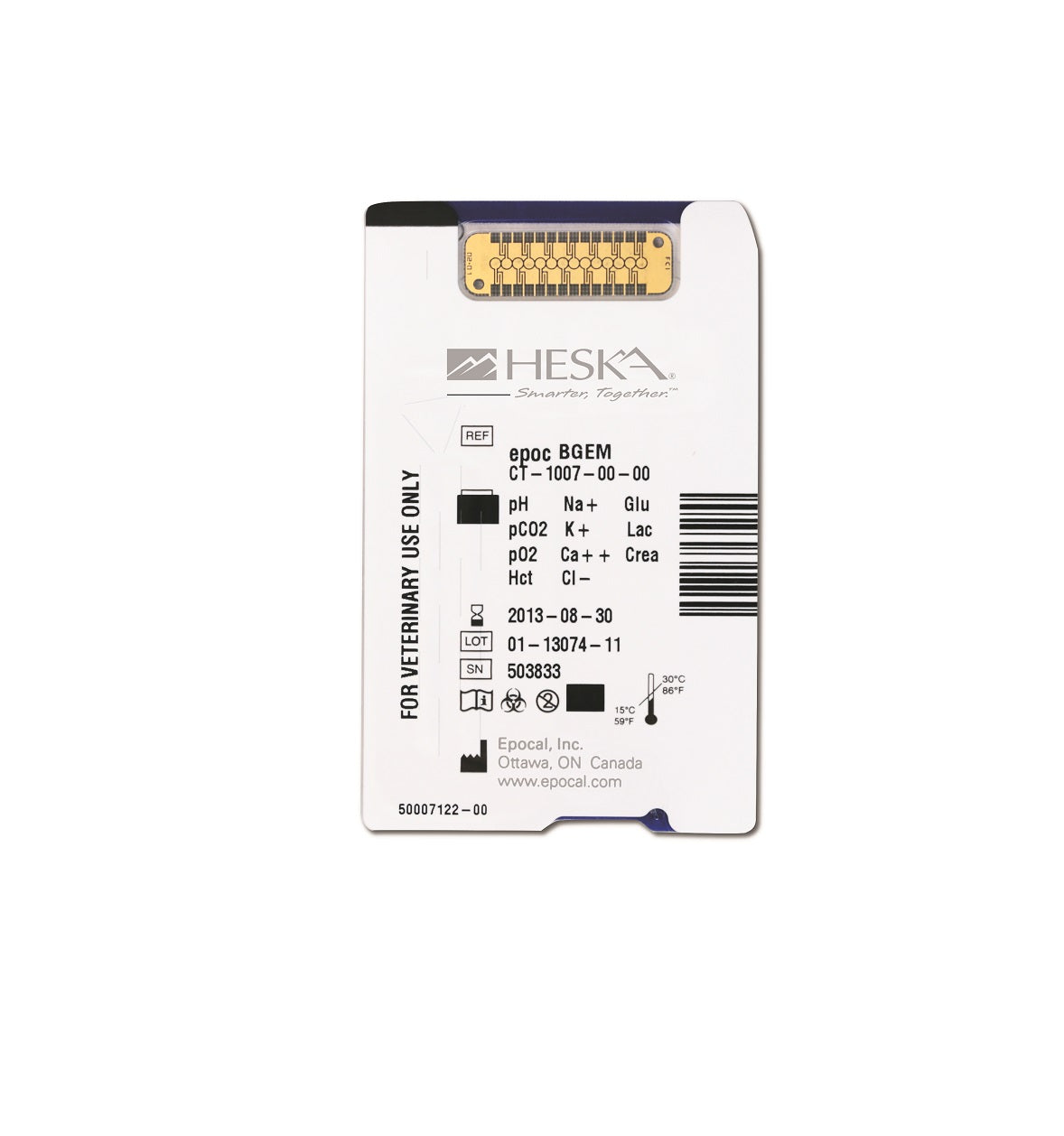 Heska Element POC™ Test Card (pH, pCO2, pO2, Hct, Na+, K+, iCa++, Cl-, Glucose, Lactate, Creatinine, BUN